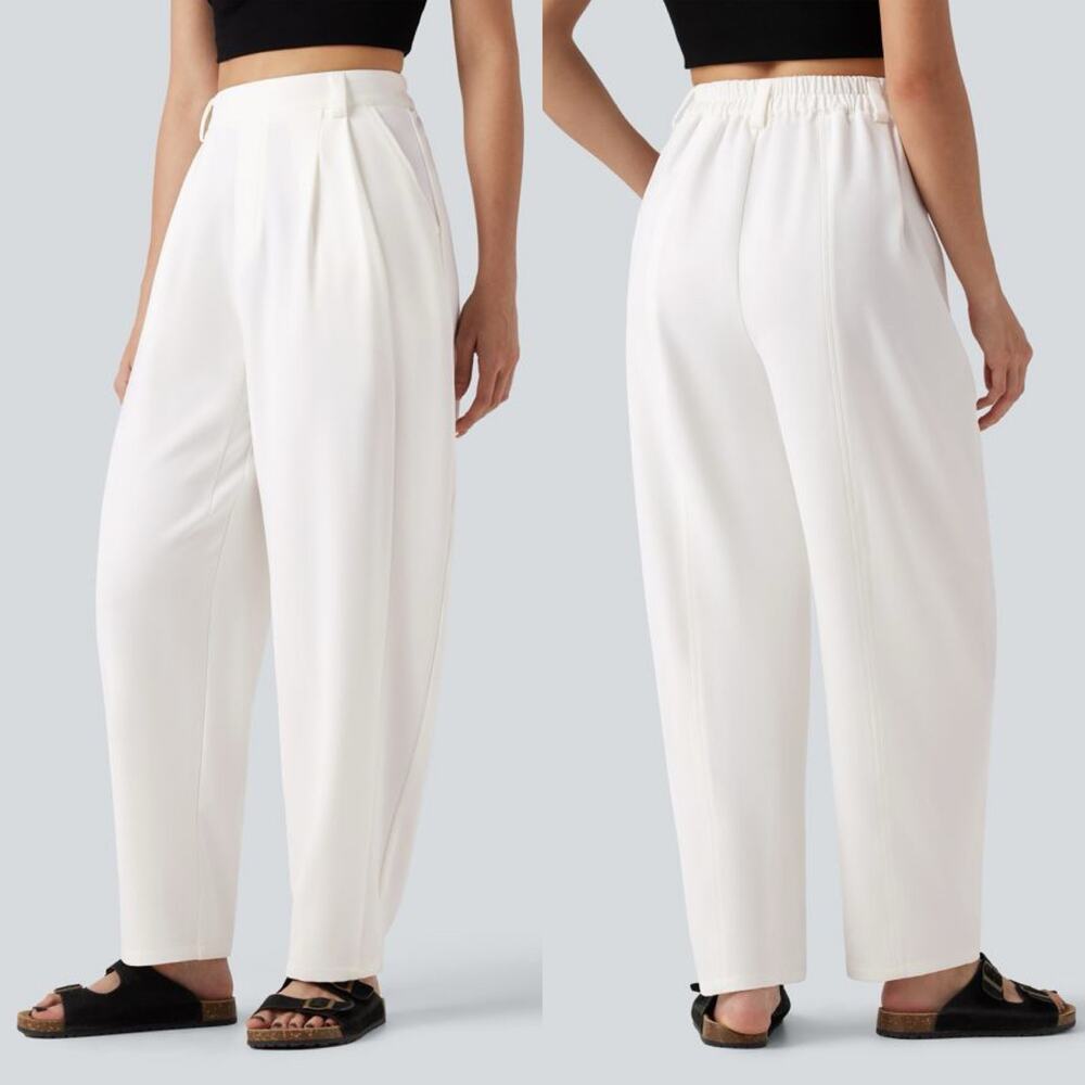 Halara White High-waisted Barrel Leg Baggy Work Pants with Pockets